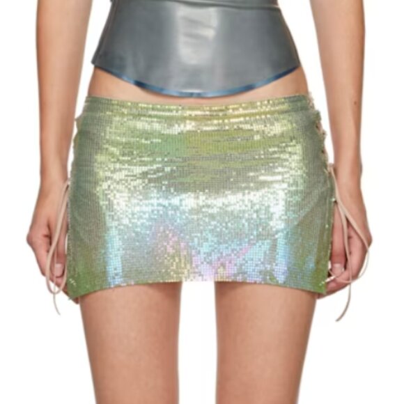 Poster Girl Sabrina Lace up Mini Skirt in Ultra Serpentine Green/Blue - Size S - Picture 1 of 9